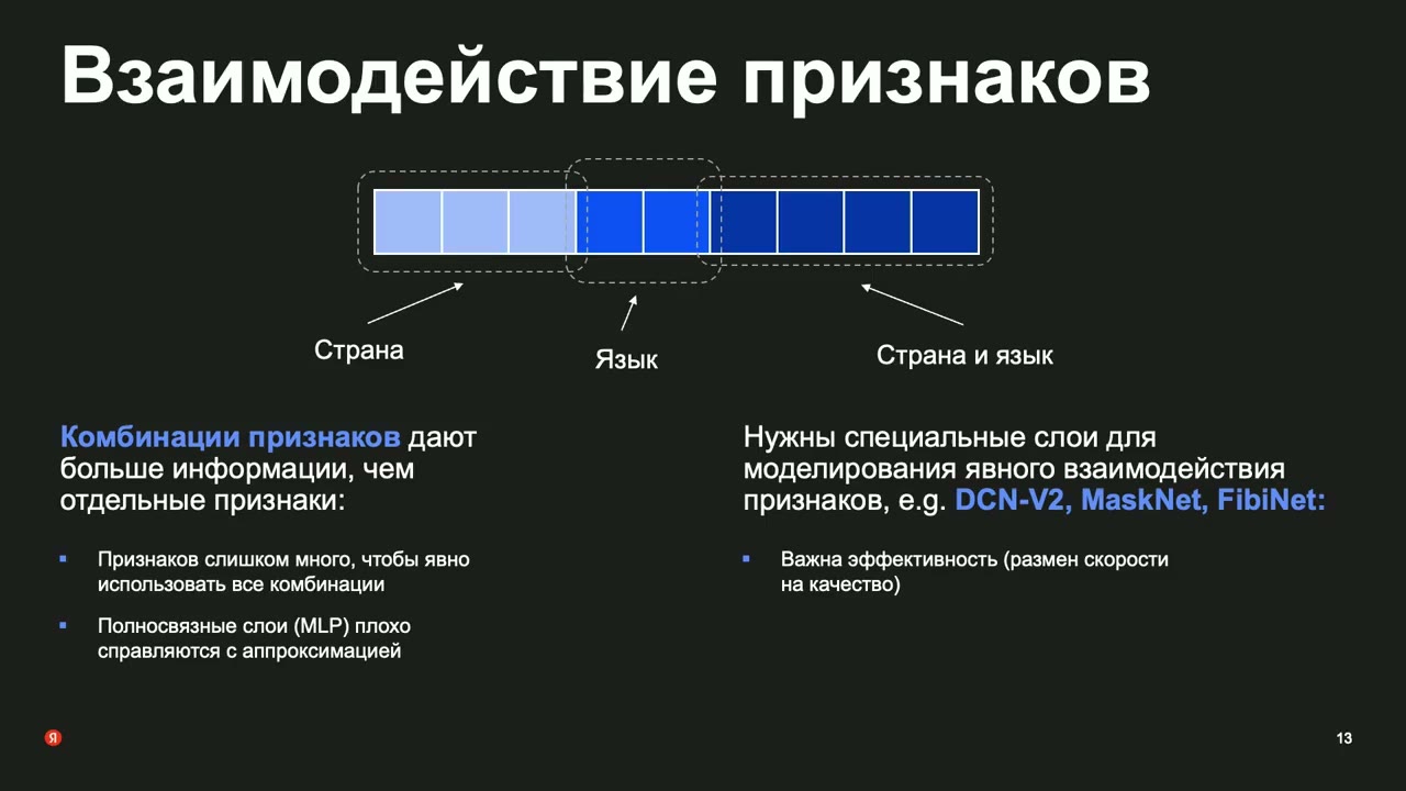 Взаимодействие признаков в нейронной модели.